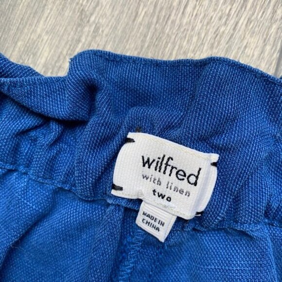 Aritzia Wilfred Shorts Crepe Paperbag Ruched Elastic Waist Linen Cobalt Blue - Picture 13 of 15
